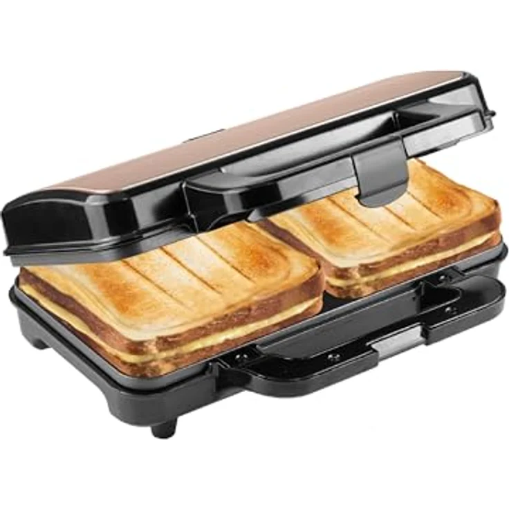 Bestron Sandwichmaker ASM92XLCO, 900 W, XXL Toaster für American Sandwiches, Kupfer, mit Antihaftbeschichtung und Sicherheitsfunktionen – Bild 1