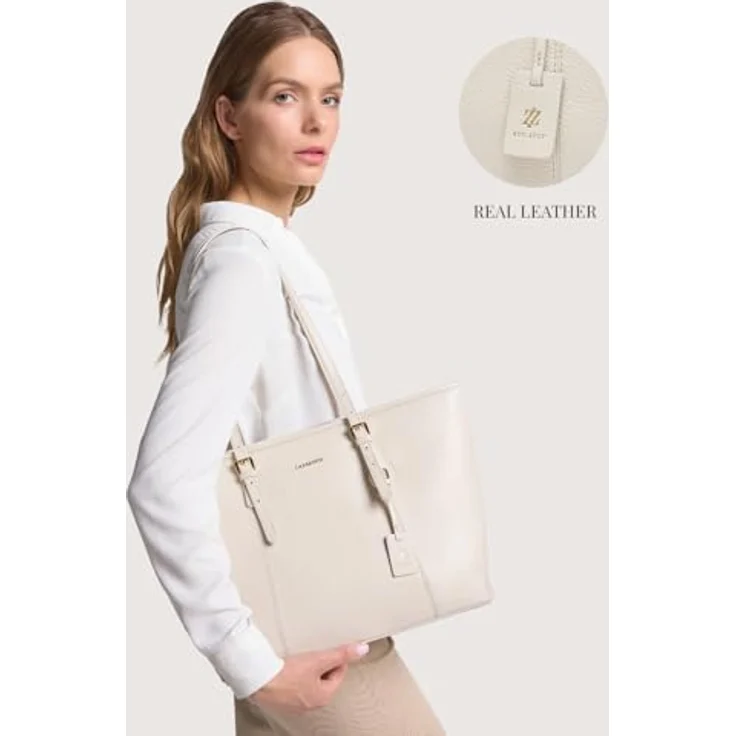 Lazarotti Bologna Leder Shopper Tasche, 100% Leder, beige, 35 cm x 13.5 cm x 28 cm – Bild 2