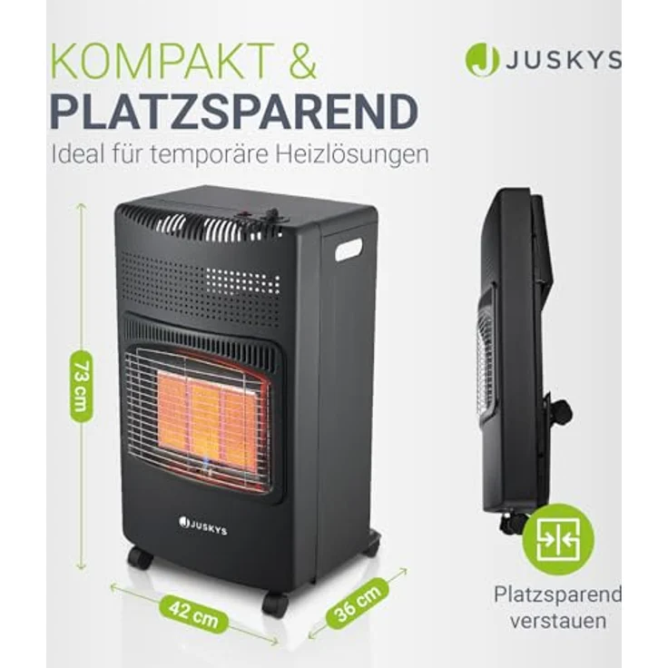 Juskys Gasheizung GS42US – Infrarot-Heizstrahler bis 4200 W für Terrasse & Outdoor – mobiles Heizgerät mit Keramikplatten – Gasheizstrahler in Schwarz – Bild 5