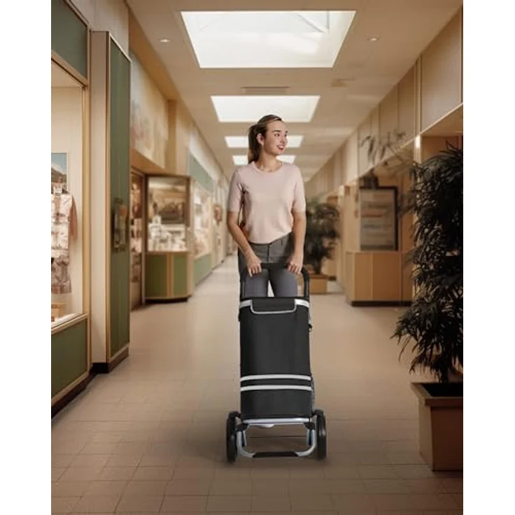 SONGMICS Einkaufstrolley, Trolley mit Kühlfach, 35 Liter, klappbar, abnehmbare Tasche, schwarz – Bild 3
