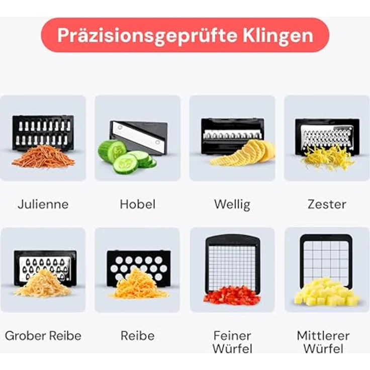 Fullstar Gemüseschneider 8-in-1 PRO, Mandoline & Julienne-Würfelschneider aus rostfreiem Edelstahl, Weiß – Bild 4