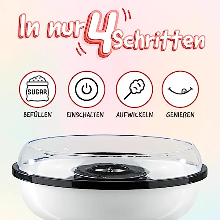 GOURMETmaxx Zuckerwattemaschine für Zuhause | Das Original mit 10 Stäbchen & Messlöffel in nostalgischem Retro-Design in mint | Cotton Candy in höchster Qualität für jeden Anlass [Mint] - Preisvergleich – Bild 4