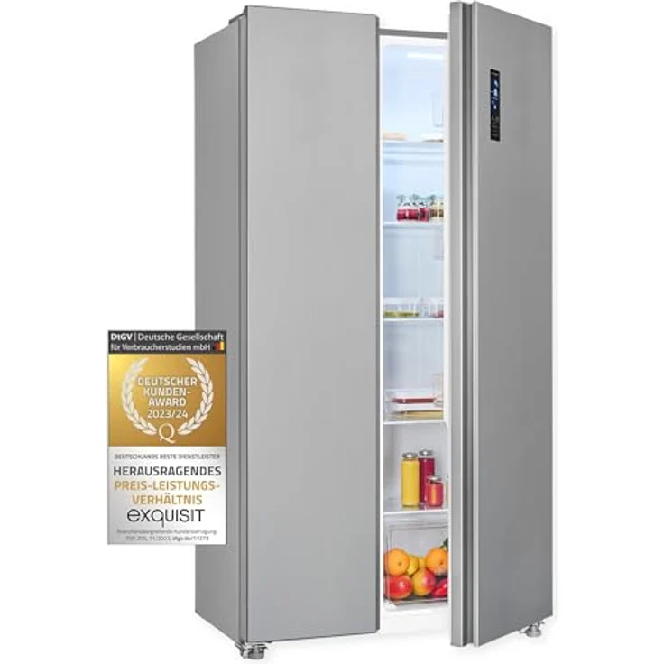 Exquisit Side-by-Side SBS546-040E inoxlook | No Frost | Nutzinhalt: 442 L | Temperaturregelung | Alarm – Bild 1