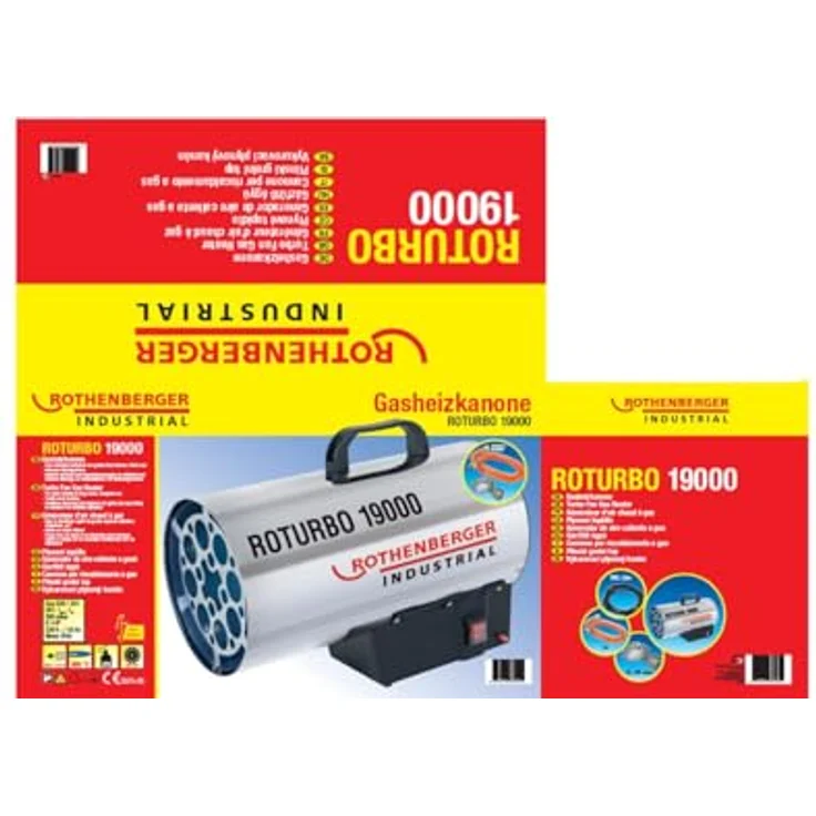 Rothenberger RoTurbo 19000 Heizkanone, Piezo-Zündung, inkl. Propangasschlauch und Regler, 18,5 kW, Silber – Bild 2