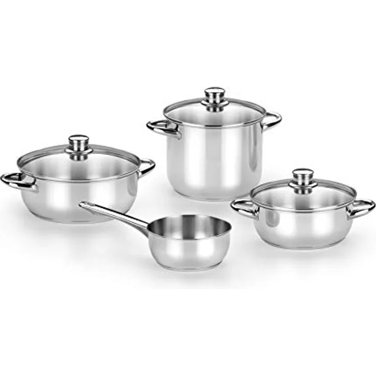 Monix Optima 2-teiliges Kochgeschirr-Set, 4-teilig, Edelstahl 18/10, geeignet für alle Herdarten und Induktionen: Kochtopf 20 cm, Kasserolle 20 und 24 cm, Glas und Topf 16 cm ohne Deckel