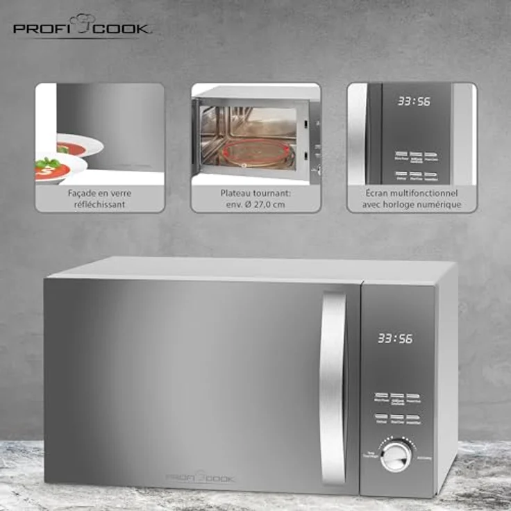 Profi Cook PC-MWG 1176 H, 3 in 1 Mikrowelle mit Heißluft und Grill, Standgerät 23 Liter Garraum, 800 Watt , 9 Automatikprogramme, silber – Bild 2
