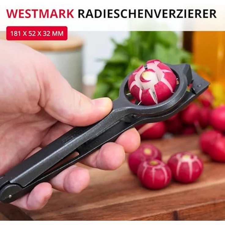 WESTMARK Radieschenverzierer Decoretto Black Edition, ergonomischer Gemüseschneider mit extra-scharfen Edelstahlklingen, Anthrazit – Bild 2
