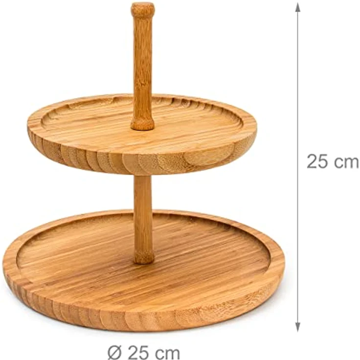 Relaxdays 2 TLG. Obst Set aus Bambus, 2-stöckige Obstetagere, Obstkorb Apfel, Etagenständer mit 2 Etagen, Obstschale klappbar, Natürlicher Bambus, Rustikales Design – Bild 2