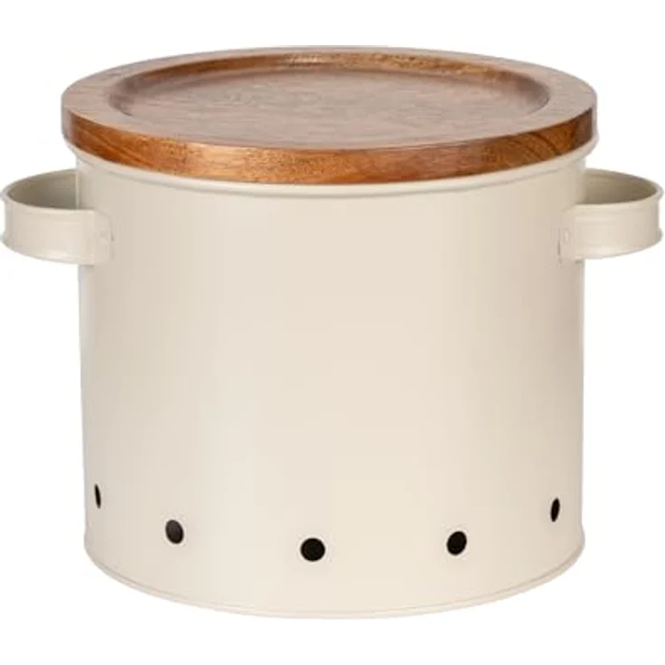 Wenko Aria Vorratsdose, 3,8 Liter, aus pulverbeschichtetem Metall in Beige mit Akazienholzdeckel und Luftlöchern zur Luftzirkulation – Bild 3