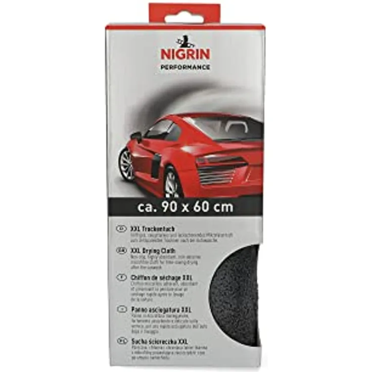 NIGRIN XXL-Trockentuch, Mikrofaser Fahrzeugpflege, 920 GSM, extrem weich, fusselfrei, 90x60 cm