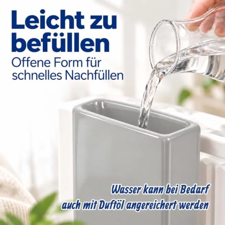 relaxdays Luftbefeuchter Heizung 4er Set, 0.4 l Wassertank, passive Feuchtigkeitsabgabe, Hellgrau – Bild 8