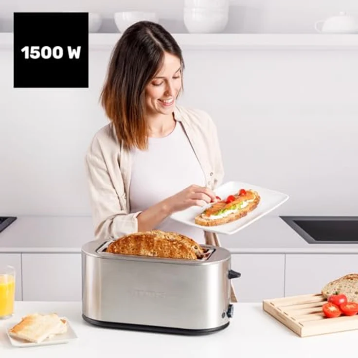 Taurus Mytoast Duplo Legend, Toaster für 4 Scheiben mit 1500 W, Edelstahl, Auftaufunktion, Brötchenaufsatz – Bild 2