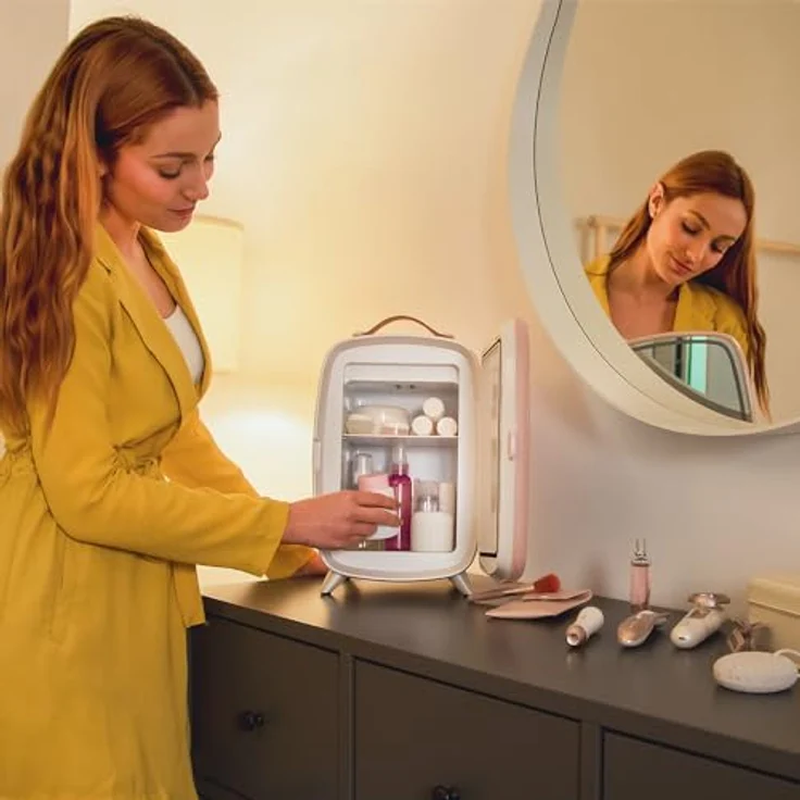 Cecotec Bamba CoolingBeauty 6000, Kleiner Kosmetik-Kühlschrank 6L mit Spiegeltür und LED-Licht, Kühlung bis 10ºC, rose – Bild 4