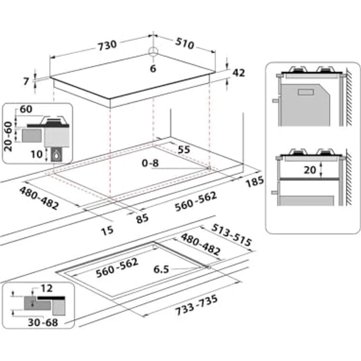 Whirlpool Piano cottura gas GOA 7523 NB1, Gaskochfeld in Schwarz mit 5 Brennern – Bild 2
