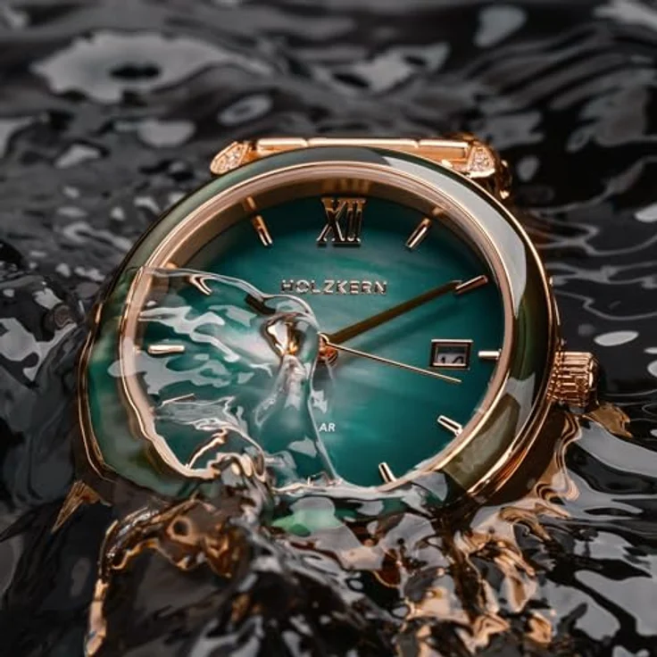 Holzkern Solaruhr Damen-Sunglister, Grünes Perlmutt/Roségoldfarben, Quarzwerk mit Solartechnologie, 34 mm Gehäuse, kratzunempfindliches Mineralglas, wasserdicht bis 5 bar – Bild 6