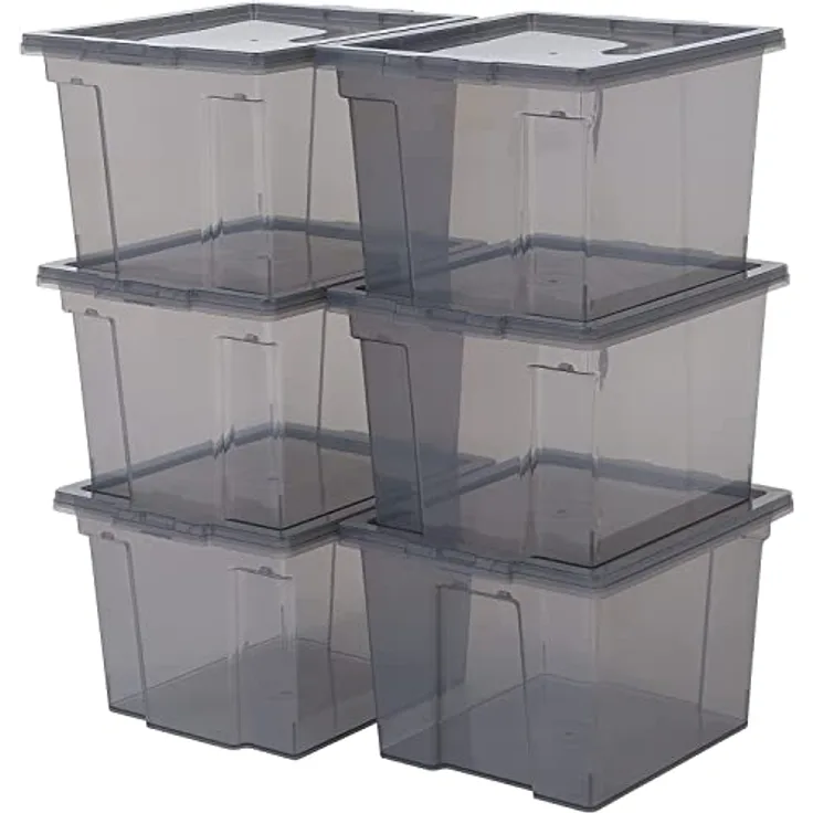 Iris Ohyama, 6er-Set, Aufbewahrungsboxen, 10 L, mit Deckel, stapelbar, Garage, Schlafzimmer, Wohnzimmer - Useful Storage Box USB-S - Grau