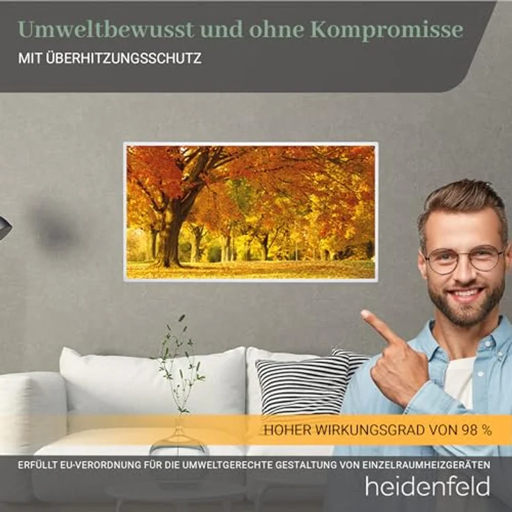 Heidenfeld Infrarotheizung bedruckt Heizkörper Flachheizung Heizpaneel, 600 Watt Strand3, Infrarotheizung – Bild 5