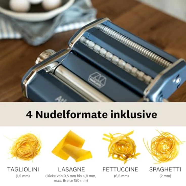 MARCATO Atlas+ Nudelmaschine aus eloxiertem Aluminium, 4-in-1 für Lasagne, Fettuccine, Tagliolini und Spaghetti, hergestellt in Italien, kompatibel mit zusätzlichem Zubehör – Bild 3