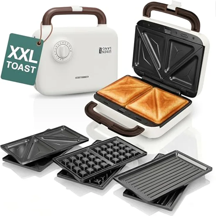 Lebenlang 3-in-1 Sandwichmaker, Waffeleisen und Kontaktgrill, 750 W mit Timer, Holzdesign