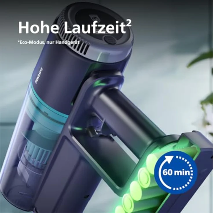Philips Kabelloser Staubsauger Serie 3000, Leistungsstarke Saugleistung auf Hartböden, 60 Minuten Laufzeit, LED-Düse, Fugen- und Kombinationsdüse, Austauschbarer Akku (XC3032/01) – Bild 3
