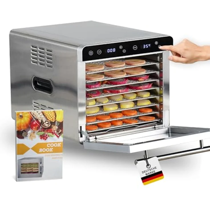 Sommertal Dörrautomat Silence 700 XXL, Profi Dörrautomaten mit 8 Edelstahl Dörrgitter, LED-Display, 24h Timer, Temperatur einstellbar von 35°C–85°C, 700W Dehydrator, inkl. Kochbuch – Bild 1