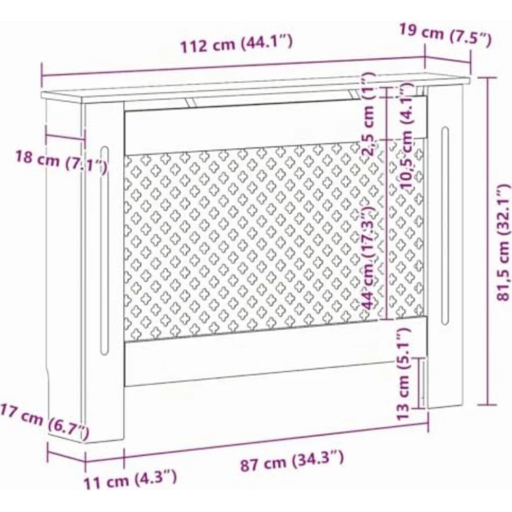 vidaXL Heizkörperabdeckung Weiß, 112x19x81,5 cm MDF mit modernem Design und einfacher Montage – Bild 3