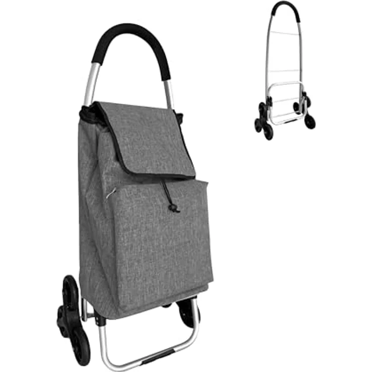 relaxdays Einkaufstrolley Treppensteiger 45 l, Einkaufsroller mit Kühlfach und Treppensteigerrädern, grau – Bild 1