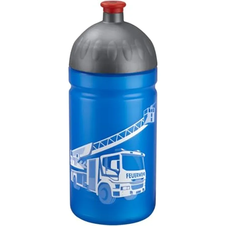 Step by Step Trinkflasche „Fire Engine Brandon“, auslaufsicher, spülmaschinenfest, BPA-frei, für Schule, Kindergarten, heiße und kohlensäurehaltigen Getränke, 0,5L, blau - grau