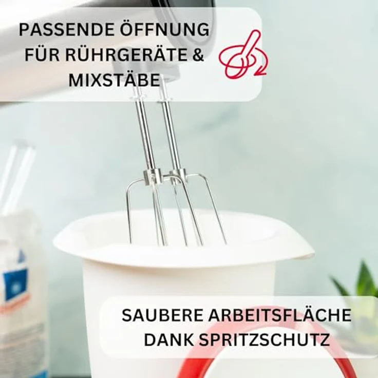 Westmark Quirltopf mit Spritzschutz, Deckel und Ausgießer, Kunststoff, Füllvolumen: 1 Liter, Weiß-Rot, 3151227R – Bild 4