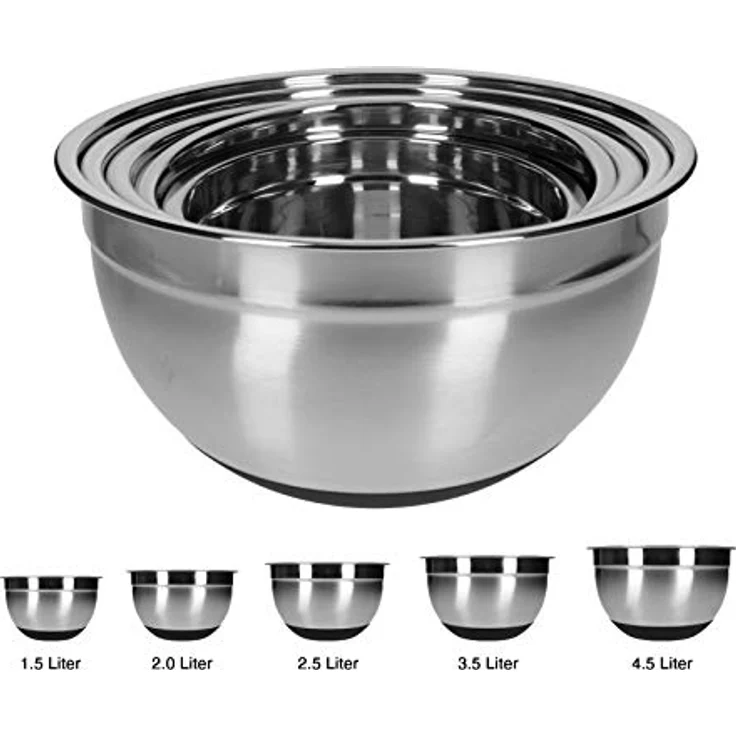 Edelstahl Rührschüssel 18-10 inkl. Deckel und 4 Gemüsereiben ohne Griff 15-teilig – Bild 4