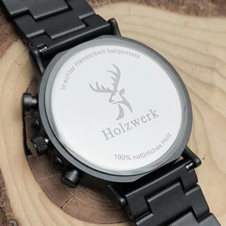 Holzwerk Germany Handgefertigte Designer Herren-Uhr Chronograph Armband-Uhr Quarz-Uhr Braun Schwarz Grau Römische Ziffern Datum Holz – Bild 5