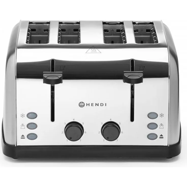 HENDI Toaster 4 Schlitz - 7 Bräunungsstufen - Edelstahl, extrabreite Toastschlitze, 7 Toaststufen, 3 Programme - Satiniert/Glänzend