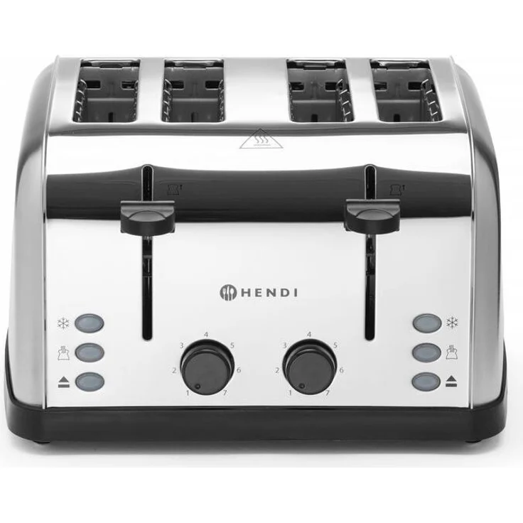 HENDI Toaster 4 Schlitz - 7 Bräunungsstufen - Edelstahl, extrabreite Toastschlitze, 7 Toaststufen, 3 Programme - Satiniert/Glänzend – Bild 1