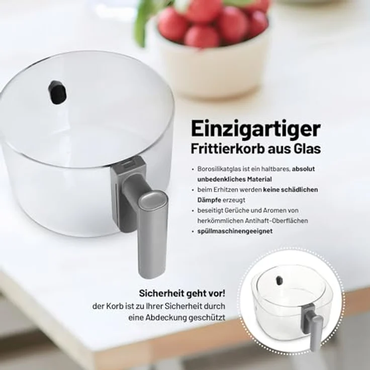 Lauben Glass&Grill Air Fryer 3in1 5500BG Heißluftfritteuse mit 5,5 l Glas-Frittierkorb, 6 Programme + Manuelles Einstellen, Grill- und Bratpfannenfunktion – Bild 2