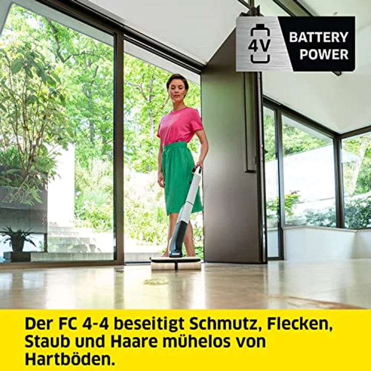Kärcher Hartbodenreiniger FC 4-4 Battery Set, kabelloser Bodenreiniger mit 2 rotierenden Mikrofaserwalzen, Akkulaufzeit: ca. 30 min, Flächenleistung pro Akkuladung: ca. 90 m², mit austauschbaren Akkus – Bild 2