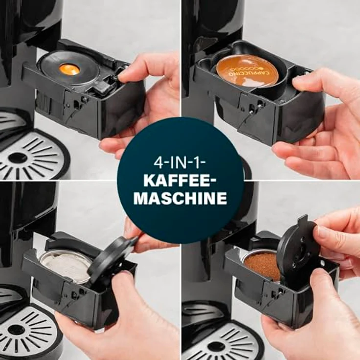 Princess 4-in-1 Multi-Kapsel-Kaffeemaschine 1450W 0,8L Schwarz Silber – Bild 4