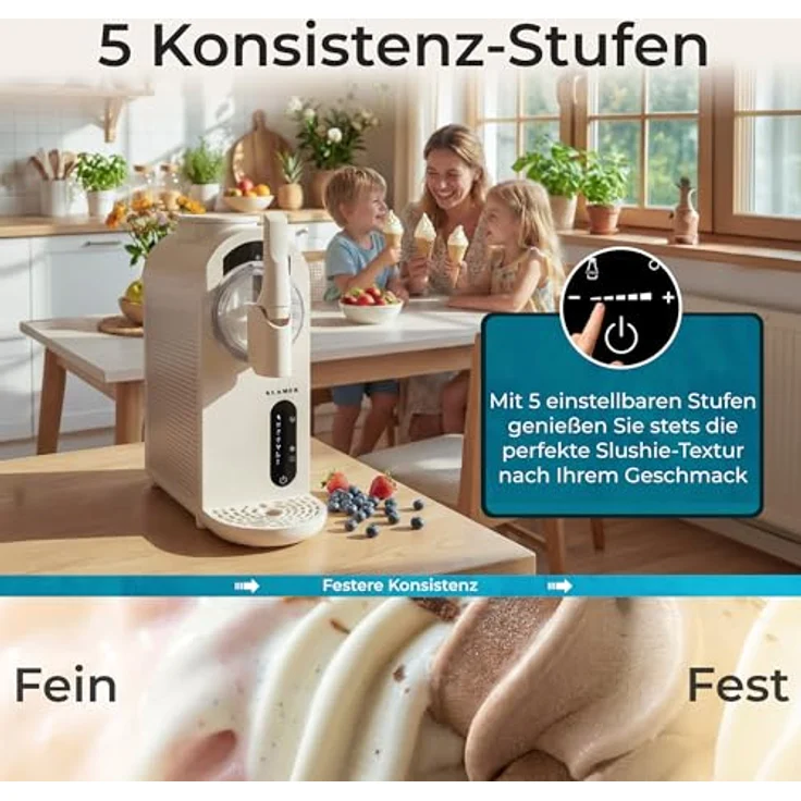 KLAMER Softeismaschine mit Kompressor, 7 Programme für Softeis, Slushie, Frappé, 1,5L Fassungsvolumen, automatische Reinigung, inkl. digitalem Rezeptbuch – Bild 3