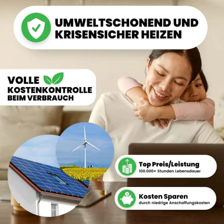 BR Bringer Infrarotheizung Standgerät - 1000 Watt - Energiesparend - Mobile Elektroheizung mit Standfüßen auf Rollen, Smart Thermostat und Fernbedienung - 5 Jahre Garantie, TÜV (weiß) – Bild 5