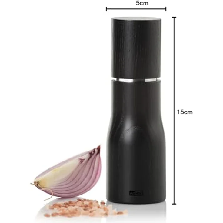 AdHoc Salz-/Pfeffermühle LEVO 15 cm manuell, Gewürzmühle aus Eschenholz mit langlebigem Keramikmahlwerk, Schwarz – Bild 4