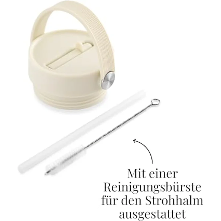 EQUA Carry Cup, Edelstahl Isolierte Trinkflasche mit klappbarem Strohhalm, 600ml, 15h kalt oder 8h heiß, 100% auslaufsicher, Sand – Bild 4