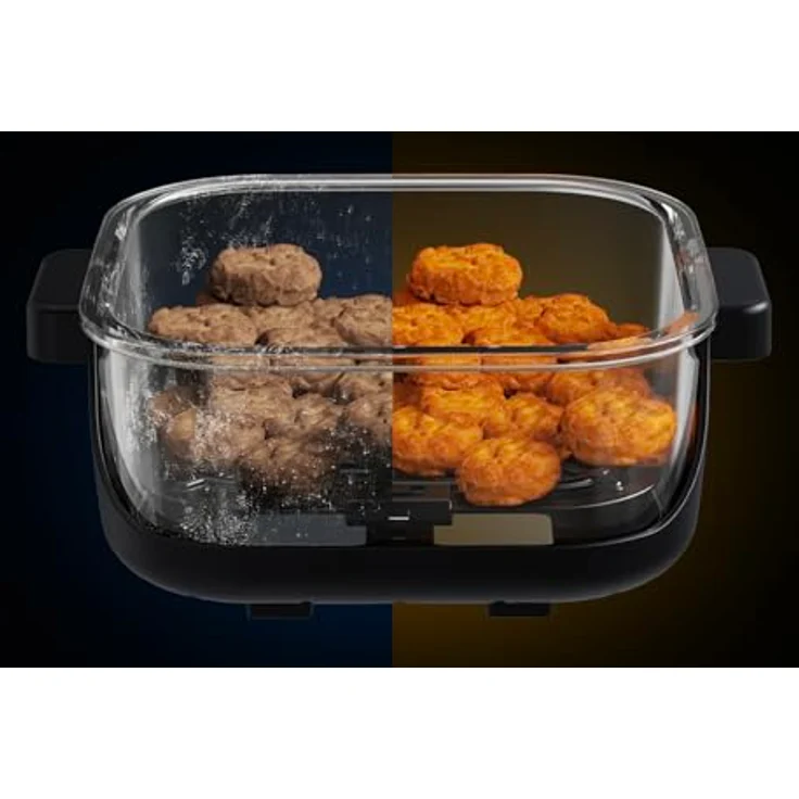 KeMar Kitchenware Heißluftfritteuse KHF-400, 4L & 1,5L Doppelkorb, Touch Display, 7 Programme, Nachtschwarz, 1500W, Glas-Technologie – Bild 3