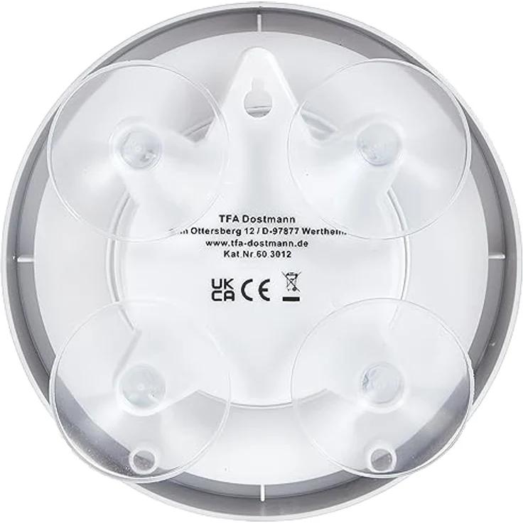 TFA Dostmann Badezimmeruhr, Quarzuhr, feuchtigkeitsabweisend, 4 große Saugnäpfe - Befestigung, weiß, 60.3012, L 163 x B 52 (94) x H 163 mm – Bild 2