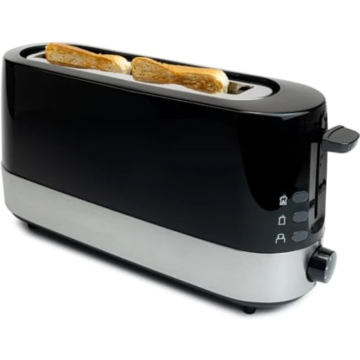 Korona 21305 Toaster 2 Scheiben | Langschlitz | stufenlos einstellbarer Röstgrad | Auftauen | Aufwärmen | 850 Watt | Brötchenaufsatz | Schwarz – Bild 1