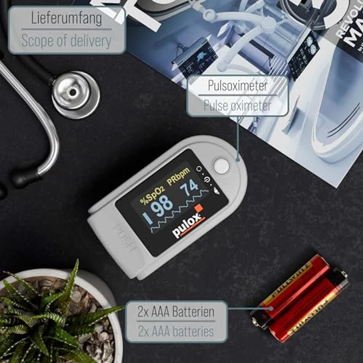 PULOX Pulsoximeter PO-200 Solo in Grau - Messung von SpO₂, Puls und PI - Klarer LCD-Anzeige, Farbdisplay und One-Touch Bedienung – Bild 5
