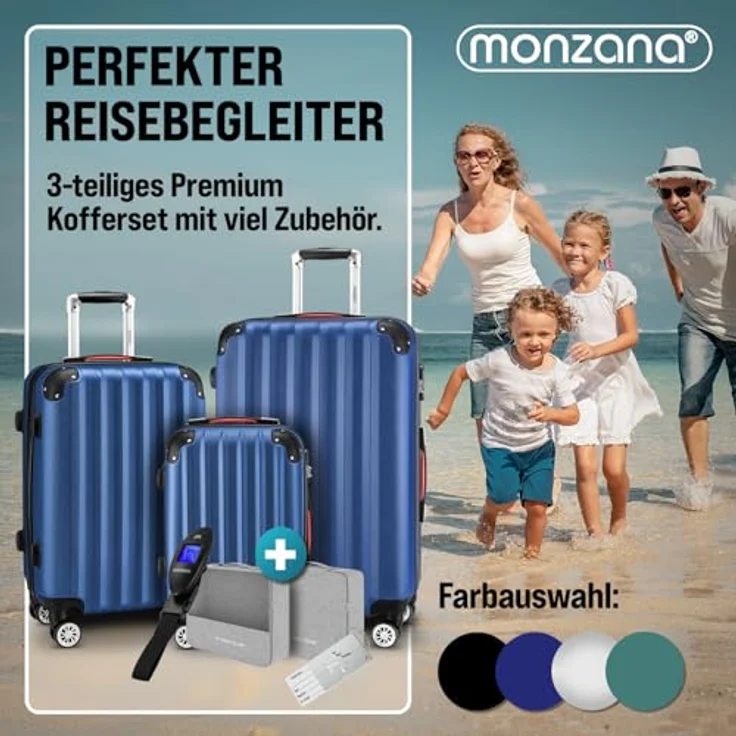 Monzana 3tlg. Kofferset Hartschalen Koffer M-L-XL, Zwillingsrollen, Gel-Griffe, Kofferwaage, Standfüße – Bild 2