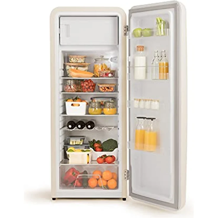 CREATE Retro Fridge 150, Kühlschrank mit Gefrierfach 281L in Cremeweiß und Griff Rosa-Gold, 3 Ablagen, Energieeffizienz, 150cm Höhe, 60x60x150cm – Bild 3