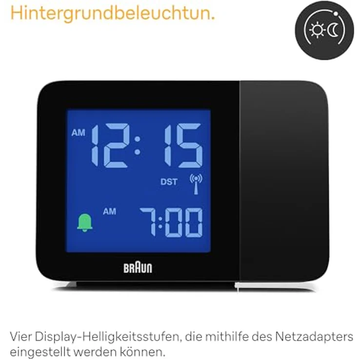 Braun BC15B-DCF, Digitaler Funk-Projektionswecker mit negativem LCD-Display, Schnelleinstellung und Alarm-Piepton, schwarz – Bild 4