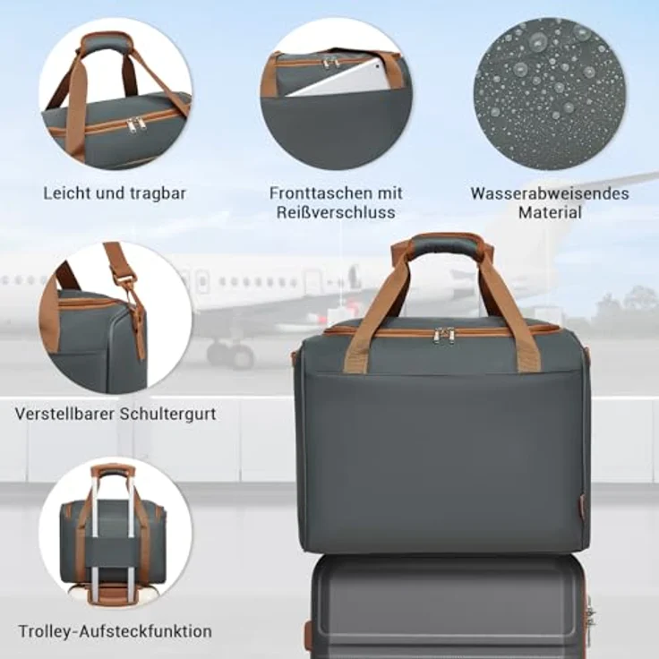 KONO Kofferset 4-teilig Hartschalenkoffer mit TSA Schloss und geräuschlosen 4 Rollen, inkl. Ryanair Reisetasche (55/65/74 cm), Grau/Braun – Bild 4