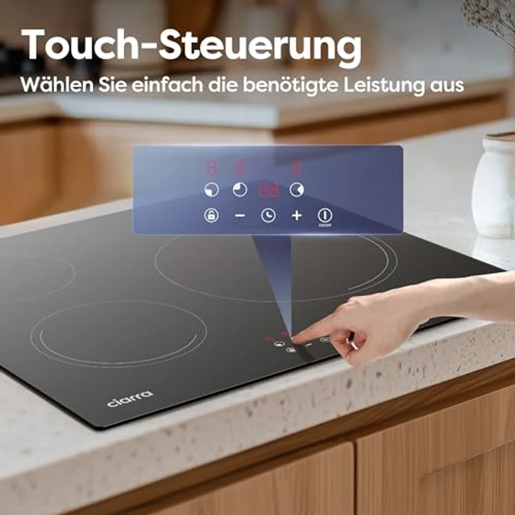 Ciarra CABBIH3-E Induktionskochfeld Einbau 60 cm, 3 Zonen mit Touch-Bedienung, 9 Leistungsstufen, Timer, Kindersicherung und Restwärmeanzeige – Bild 4