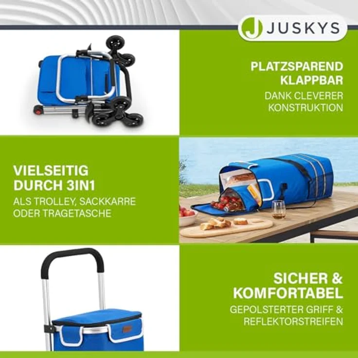 Juskys 3in1 Einkaufstrolley für Treppen - 56 L, klappbar & modern, Dunkelblau – Bild 3
